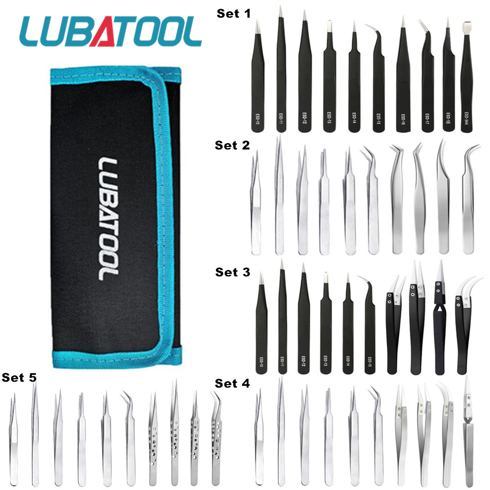 Electronics Repair Tool Kit - 10-teiliges Pinzetten-Set, Tasche, Edelstahl, antistatisch, Präzisionspinzetten-Set