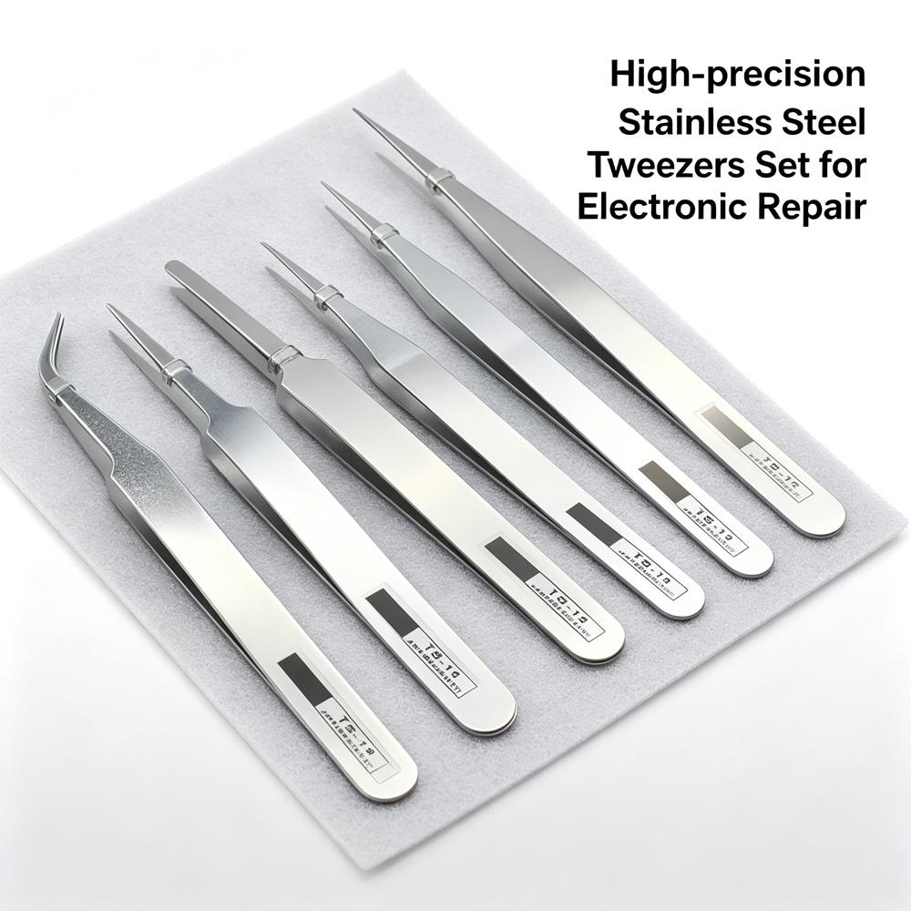 Electronics Repair Tool Kit - Antimagnetisches Pinzetten-Set aus Edelstahl, 6 Formen,